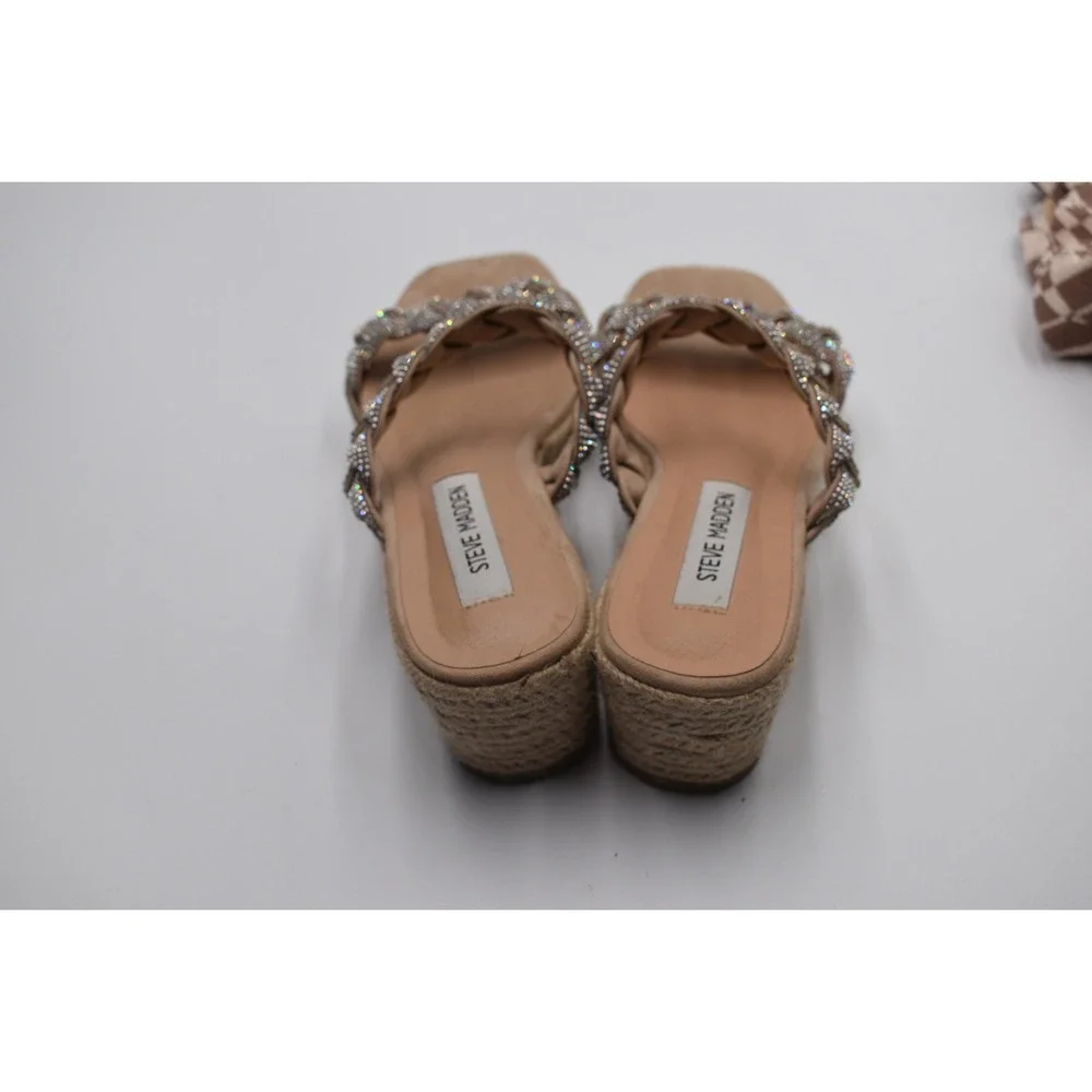 Steve Madden Alreya Tan Rhinestone Braided Wedge Espadrille Sandals Womens 8